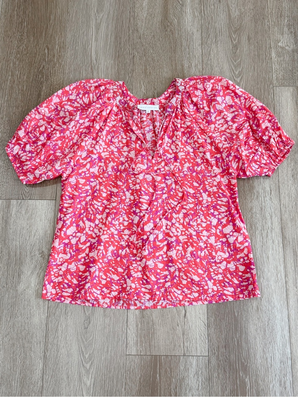 House of Harlow 1960 Martine Blouse Abstract Print Puff Sleeves Top Size Small